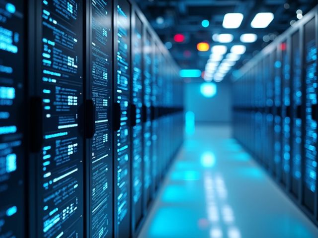 A modern server with gentle streams of data swirling around it in a bright environment, no words or signage